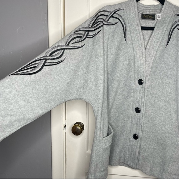 Vintage Bob Mackie Wearable Art Cardigan Sweater Gray Black Embroidered XL - Picture 5 of 14